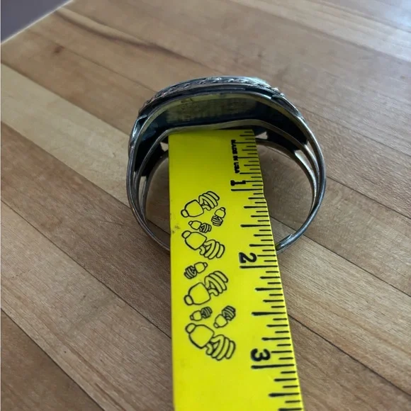 Vintage Sterling Silver Picture Jasper Large Stone Landscape Rope Cuff Bracelet - Picture 7 of 8